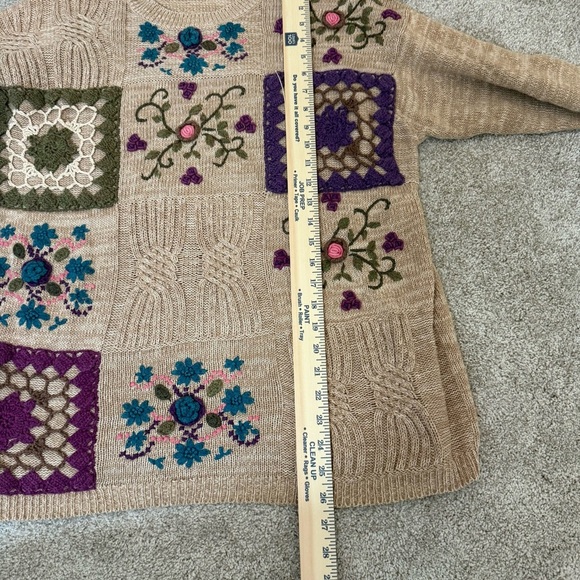 Vintage Ramie Cotton Floral Embroidered Chunky Knit Sweater Women’s L/XL Grandma - Picture 11 of 12